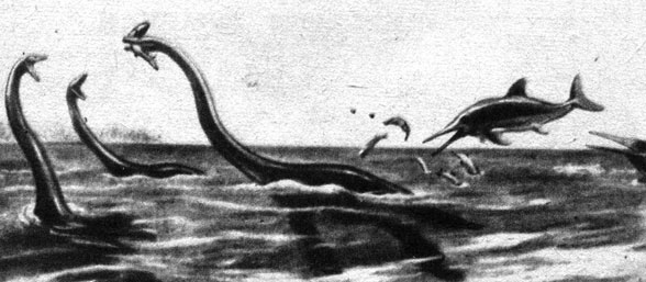 Настоящие чудовища. Первобытные рептилии - плезиозавры с длинными шеями и выпрыгивающие из воды ихтиозавры - вполне сошли бы за морских драконов, если бы появились в наше время. Однако мы все еще задаем себе вопрос: а не обитают ли они где-то в глубинах Мирового океана и в наши дни?