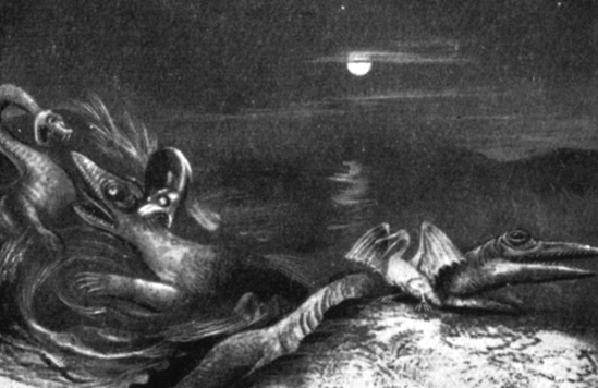 Фантастическое изображение ихтиозавров и плезиозавров Из 'Книги о 'Морских драконах' Томаса Хокинса (1840)